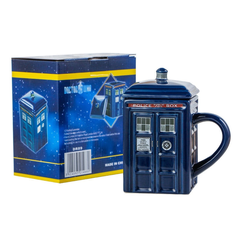Doctor Who Tardis Creative Police Box Mug Funny Ceramic Coffee Tea Cup With Spoon Gift Box In Blue and Milk Drinks Breakfast Cup acacuss