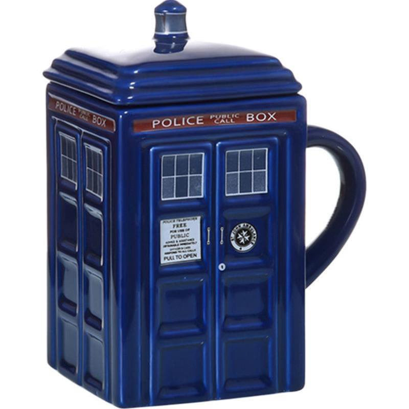 Doctor Who Tardis Creative Police Box Mug Funny Ceramic Coffee Tea Cup With Spoon Gift Box In Blue and Milk Drinks Breakfast Cup acacuss