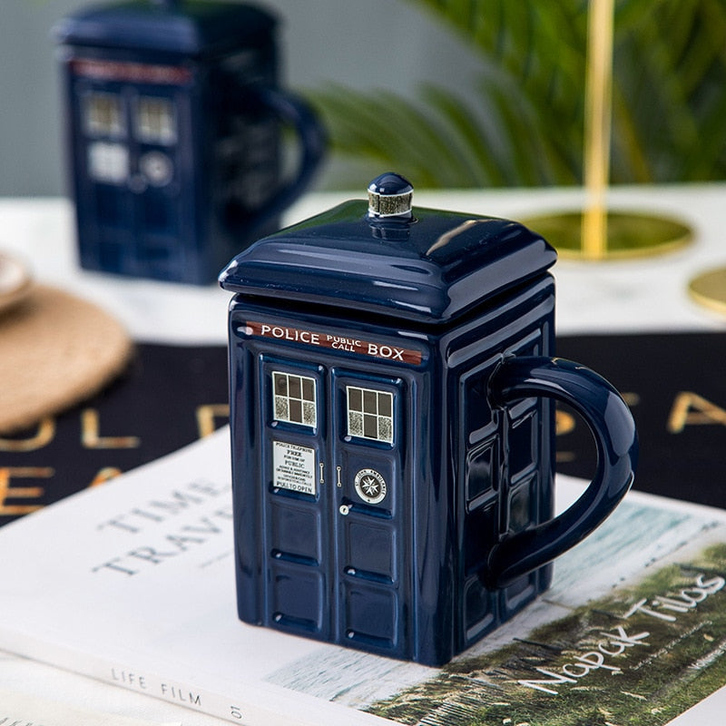 Doctor Who Tardis Creative Police Box Mug Funny Ceramic Coffee Tea Cup With Spoon Gift Box In Blue and Milk Drinks Breakfast Cup acacuss