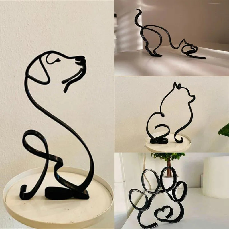 Dog Art Sculpture Metal Dog Abstract Minimalist Art Iron Figurines Office Desktop Accessories For Home Decoration Cute Miniature acacuss
