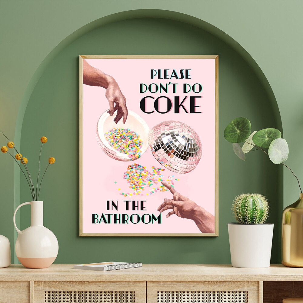 Don't Do Coke In The Bathroom Prints Wall Art Canvas Painting Trendy Disco Ball Poster Retro Kitchen Home Decor Pictures acacuss