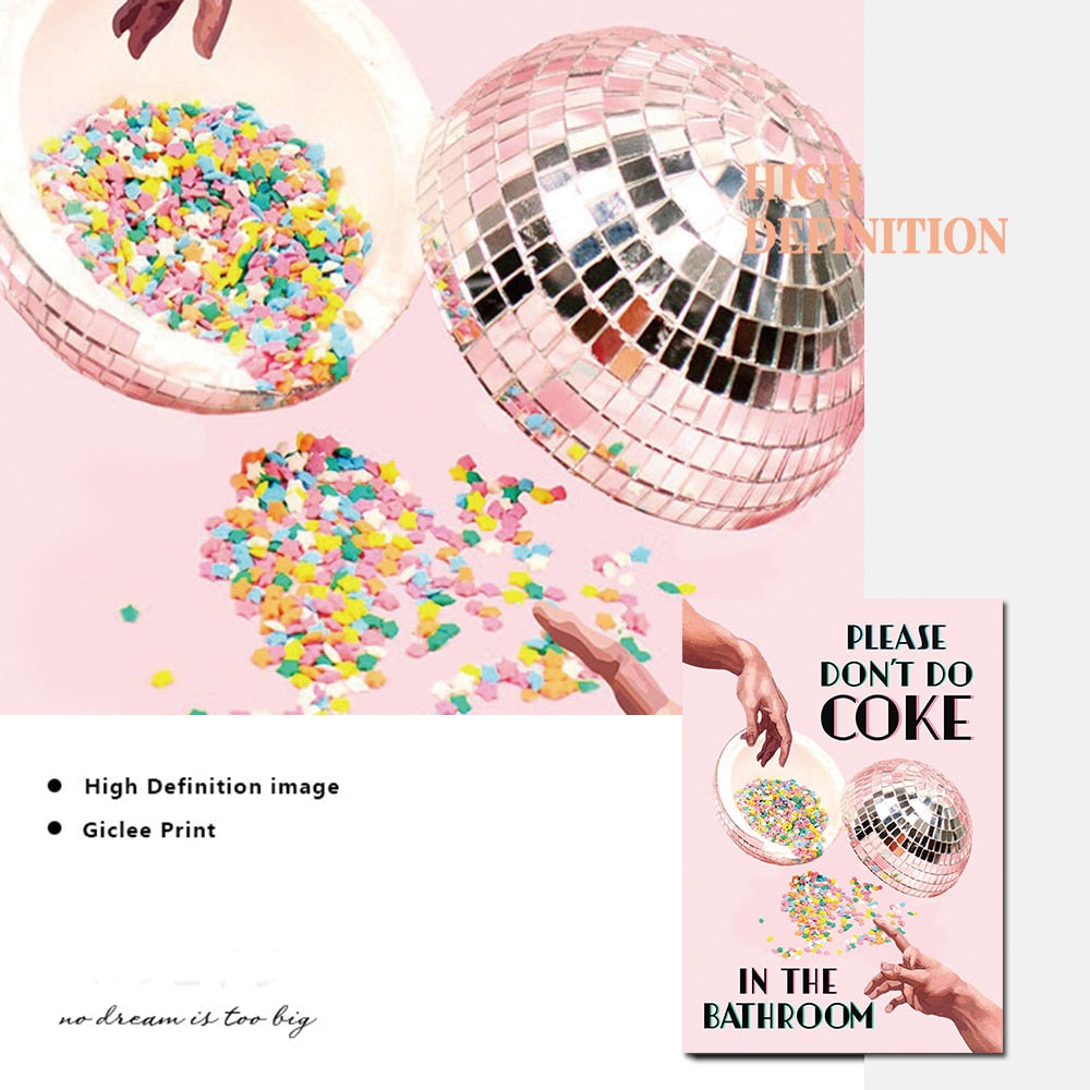 Don't Do Coke In The Bathroom Prints Wall Art Canvas Painting Trendy Disco Ball Poster Retro Kitchen Home Decor Pictures acacuss