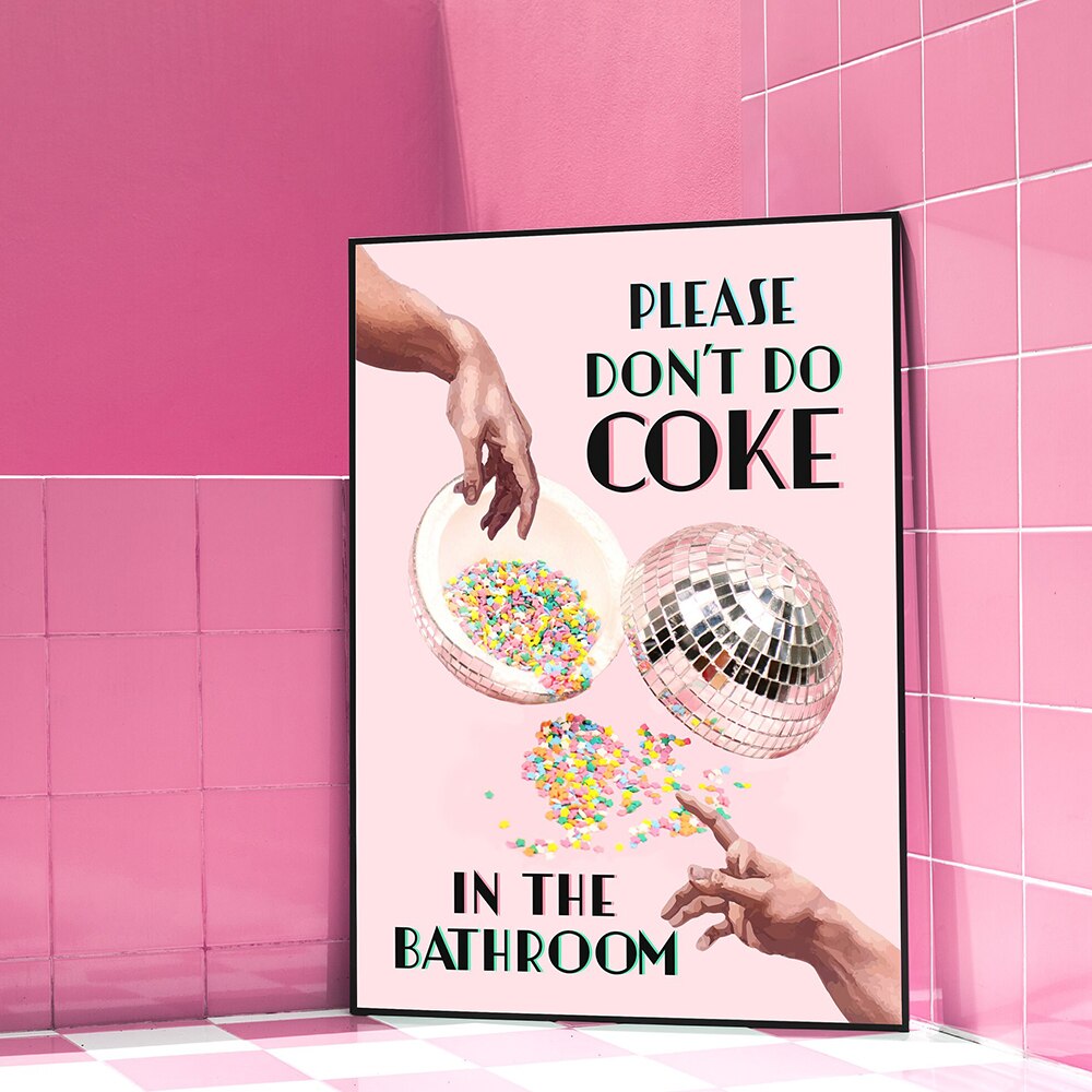 Don't Do Coke In The Bathroom Prints Wall Art Canvas Painting Trendy Disco Ball Poster Retro Kitchen Home Decor Pictures acacuss