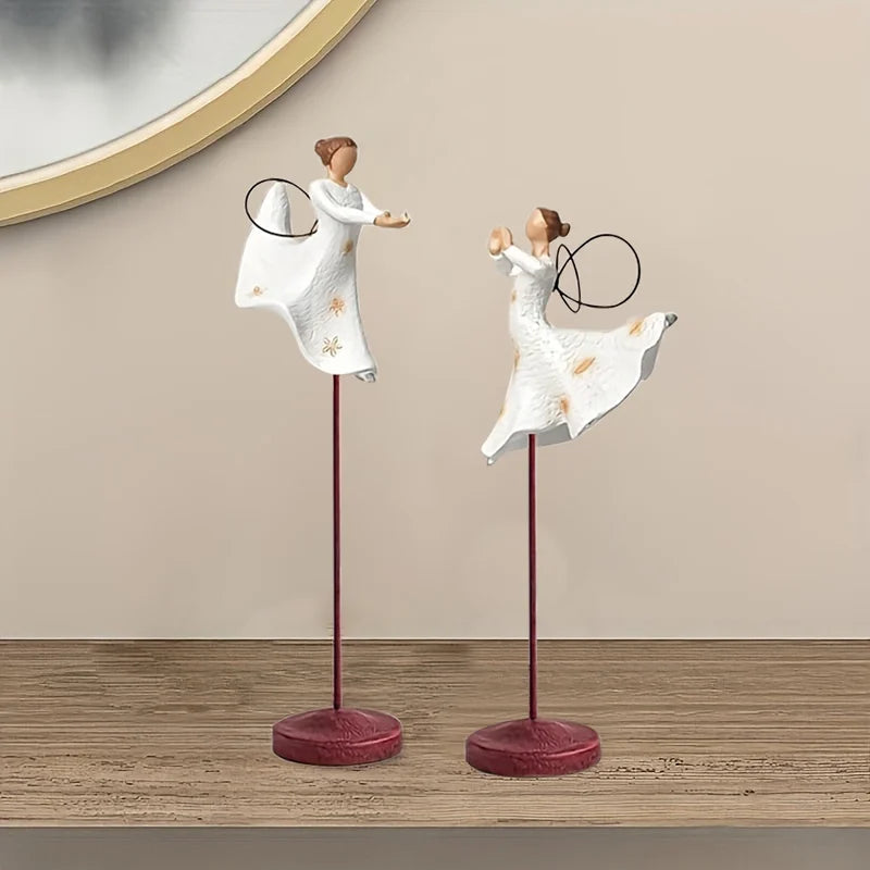 Double Angels Home sculpture art Living Room Bedroom table decoration Resin crafts Room decoration supplies acacuss