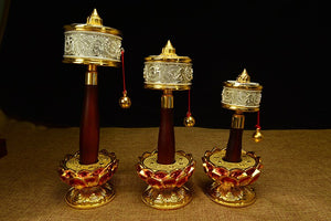 Double bearing alloy wooden handle hand prayer wheel  Tantric Buddhist supplies / instruments acacuss