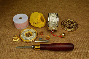 Double bearing alloy wooden handle hand prayer wheel  Tantric Buddhist supplies / instruments acacuss