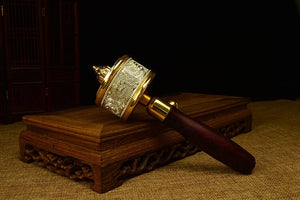 Double bearing alloy wooden handle hand prayer wheel  Tantric Buddhist supplies / instruments acacuss
