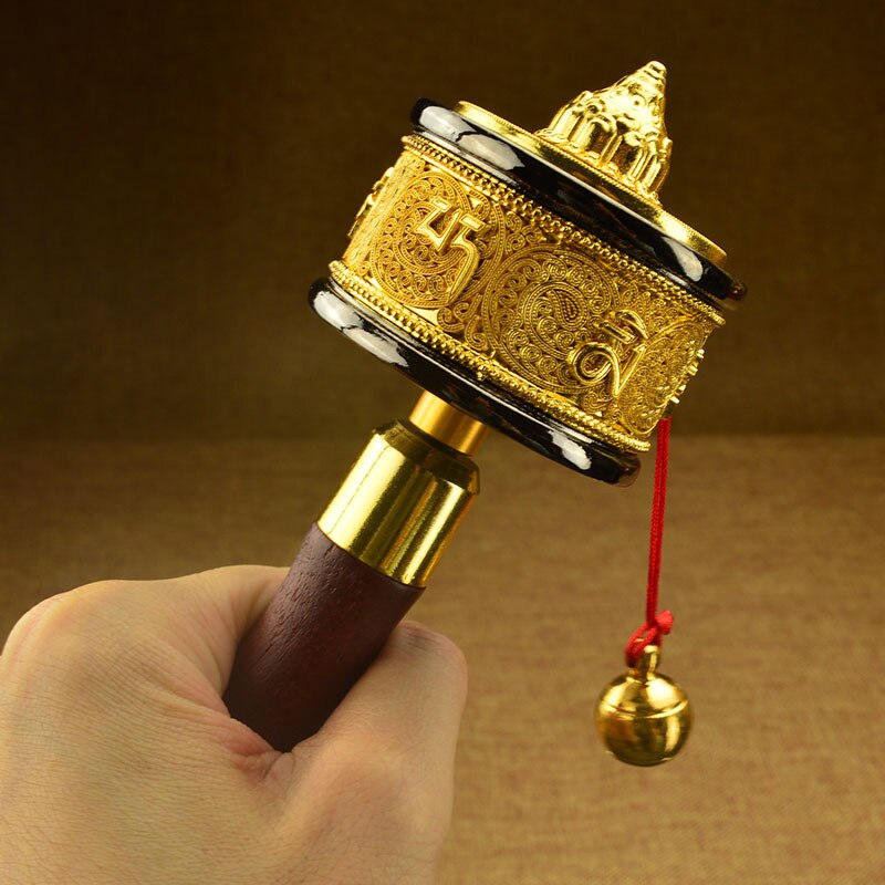 Double bearing alloy wooden handle hand prayer wheel  Tantric Buddhist supplies / instruments acacuss