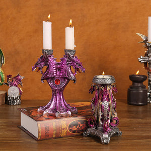 Dragon Candlestick Stand Statue Holder 2 Pcs Candle Sticks For Tea Light Decorative Theme Party  Pillar Halloween Haunted House acacuss