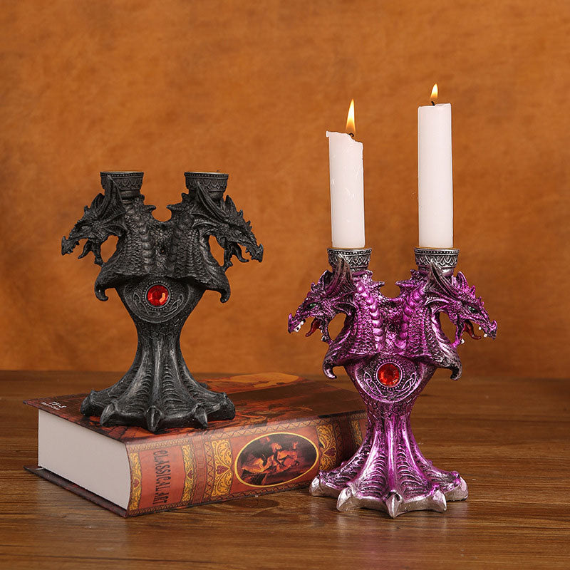 Dragon Candlestick Stand Statue Holder 2 Pcs Candle Sticks For Tea Light Decorative Theme Party  Pillar Halloween Haunted House acacuss