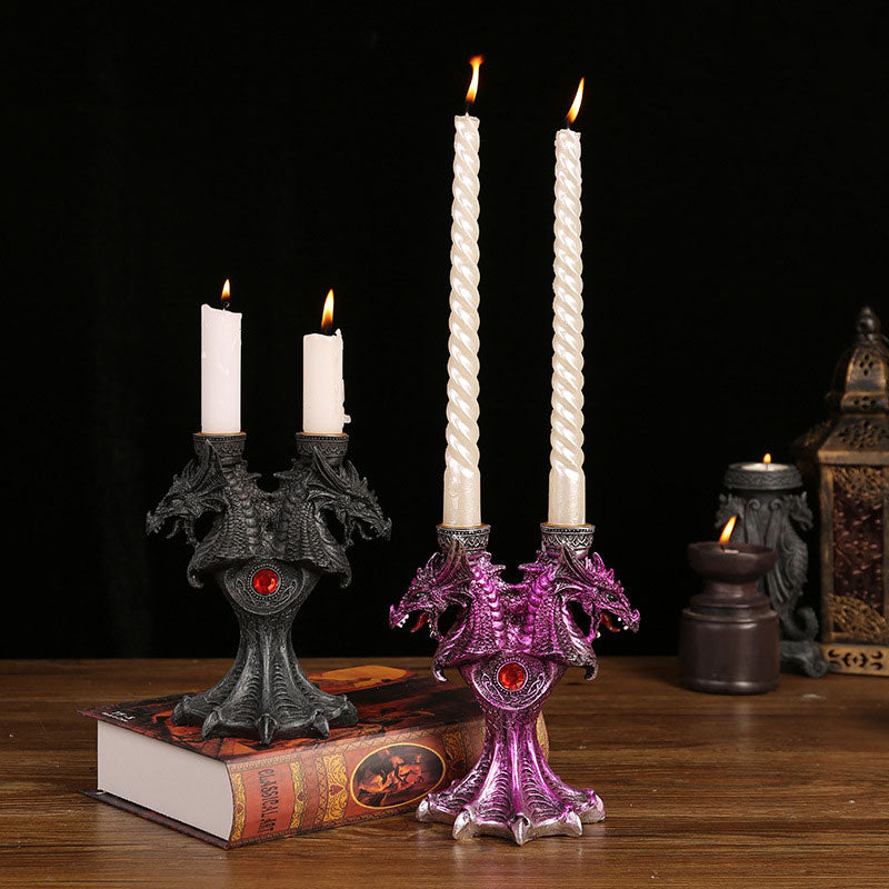 Dragon Candlestick Stand Statue Holder 2 Pcs Candle Sticks For Tea Light Decorative Theme Party  Pillar Halloween Haunted House acacuss