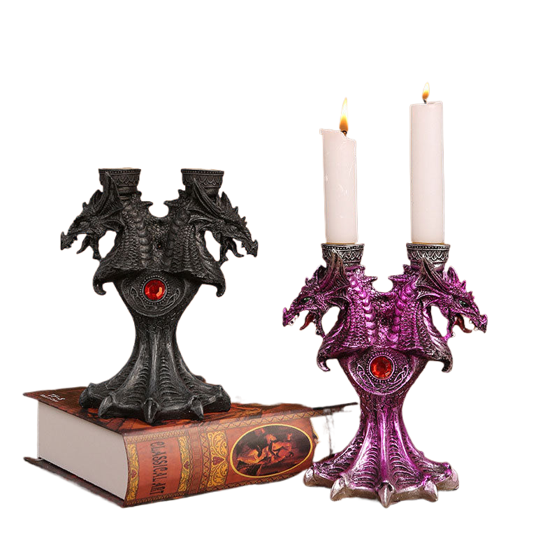 Dragon Candlestick Stand Statue Holder 2 Pcs Candle Sticks For Tea Light Decorative Theme Party  Pillar Halloween Haunted House acacuss