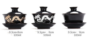 Dragon Silver Inlaid Tea Tureen Hand Made Household Tea Drinkware Bowl  Kiln Change With Gold Dragon Gaiwan acacuss