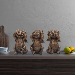 Dragon Statues 3 Pcs No Hear No See No Speak Bookshelf Sculpture for Living Room Table Desk Decor acacuss