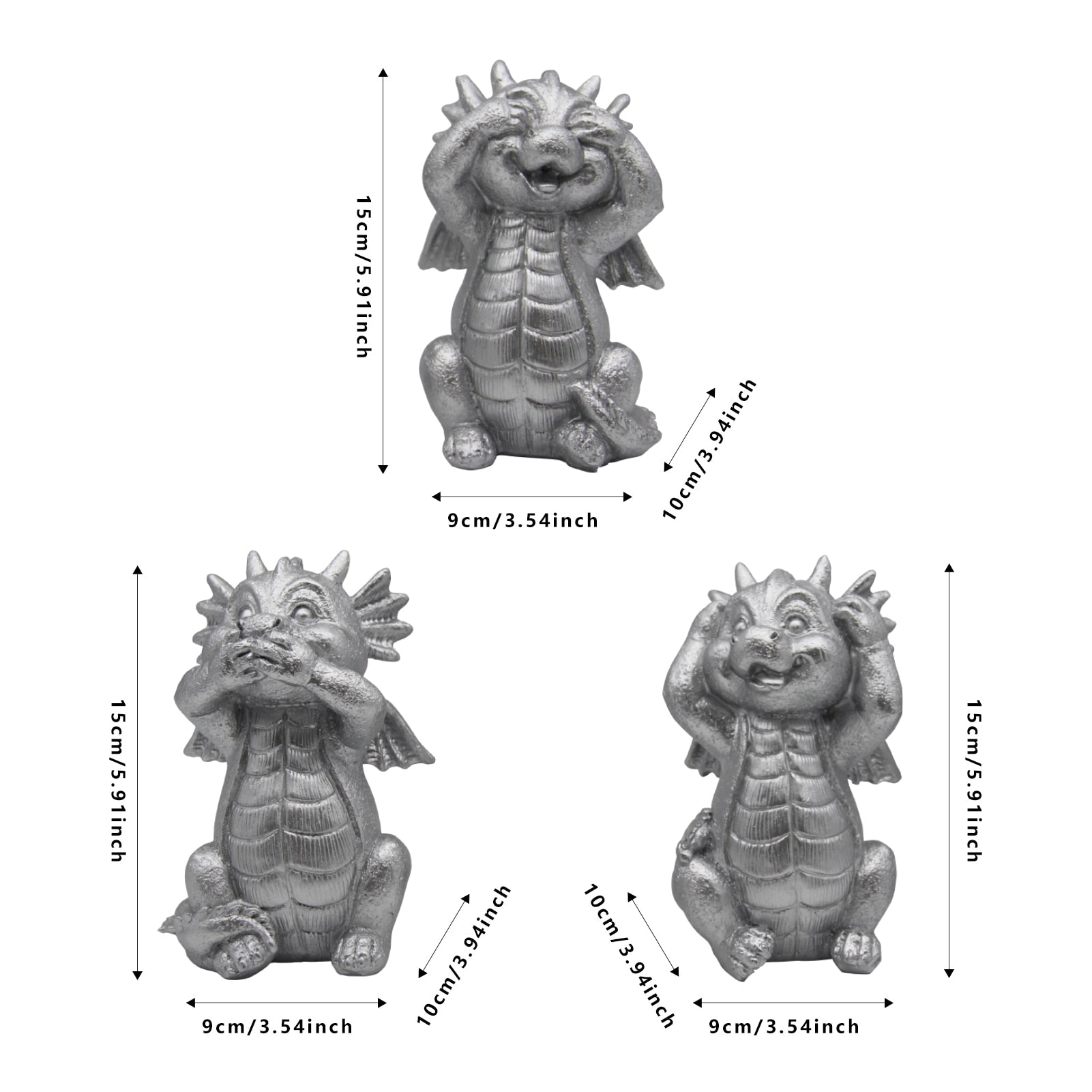 Dragon Statues 3 Pcs No Hear No See No Speak Bookshelf Sculpture for Living Room Table Desk Decor acacuss