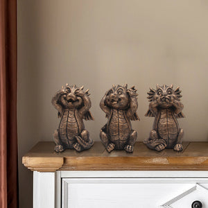 Dragon Statues 3 Pcs No Hear No See No Speak Bookshelf Sculpture for Living Room Table Desk Decor acacuss