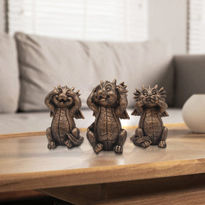 Dragon Statues 3 Pcs No Hear No See No Speak Bookshelf Sculpture for Living Room Table Desk Decor acacuss
