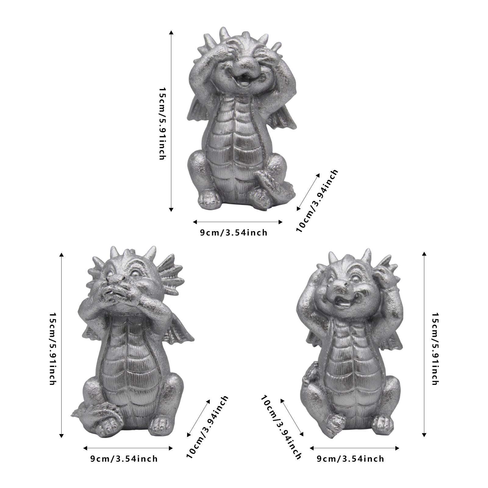 Dragon Statues 3 Pcs No Hear No See No Speak Bookshelf Sculpture for Living Room Table Desk Decor acacuss