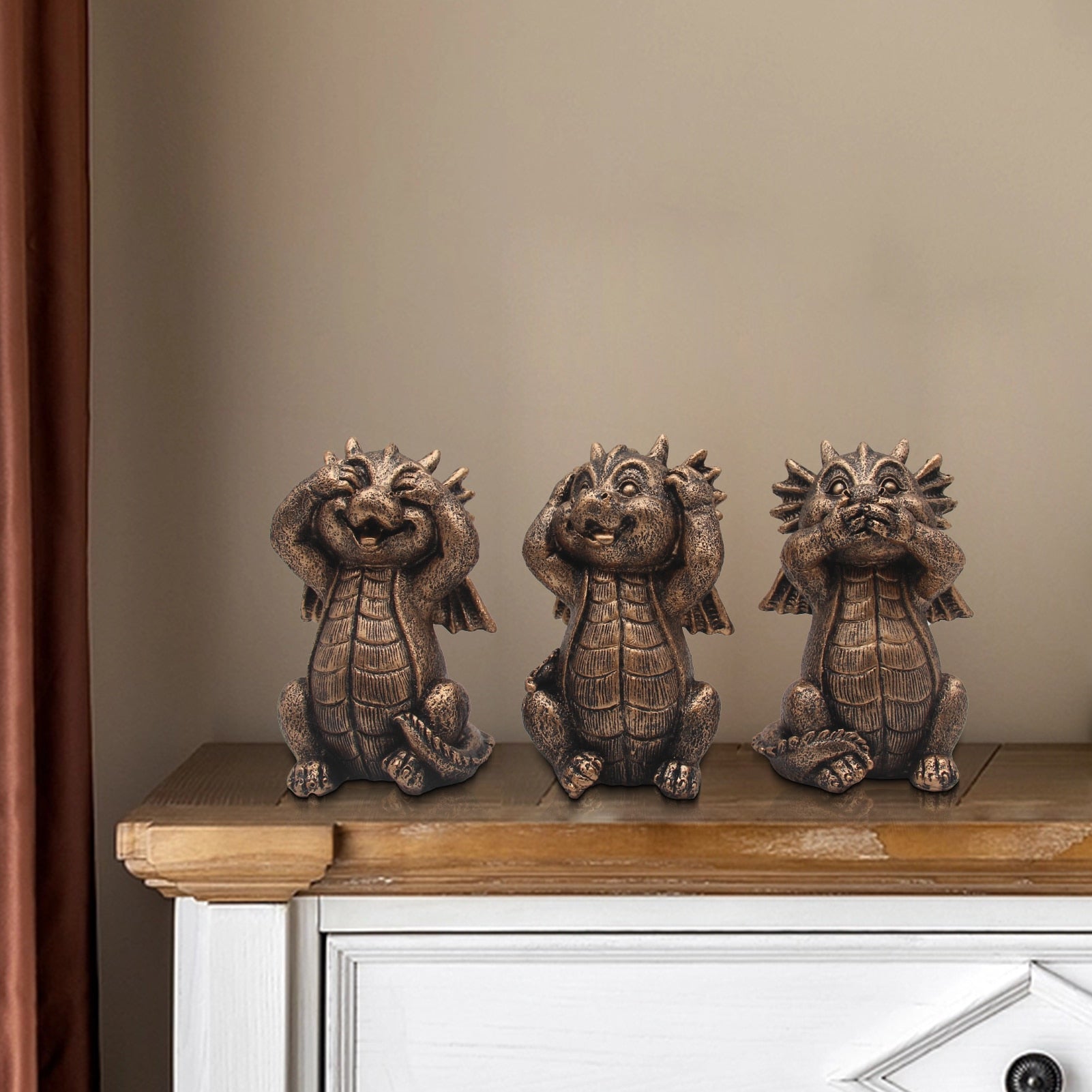 Dragon Statues 3 Pcs No Hear No See No Speak Bookshelf Sculpture for Living Room Table Desk Decor acacuss