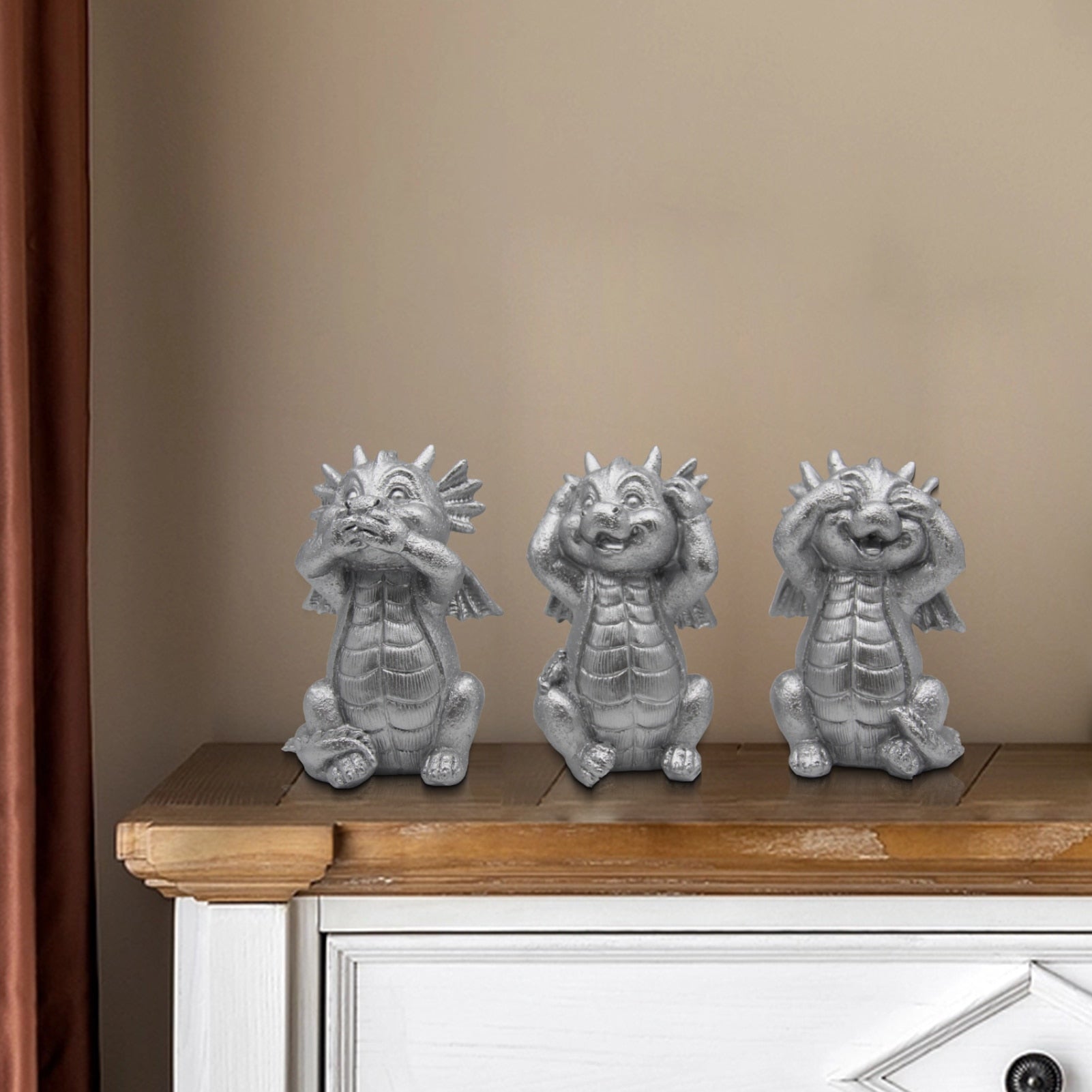 Dragon Statues 3 Pcs No Hear No See No Speak Bookshelf Sculpture for Living Room Table Desk Decor acacuss
