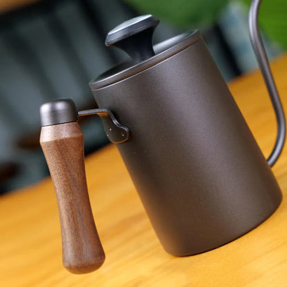 Drip Kettle 600ml Coffee Tea Pot Stainless Steel Non-stick Gooseneck Drip Kettle Wooden Handle Coffee Pot acacuss