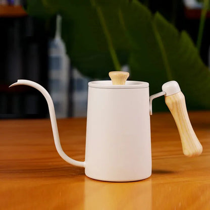 Drip Kettle 600ml Coffee Tea Pot Stainless Steel Non-stick Gooseneck Drip Kettle Wooden Handle Coffee Pot acacuss