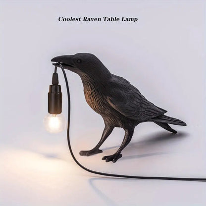 E14 Bulb with Plug Gothic Raven Lamp Vintage Resin Bird Lamp for Nightstand, Office, Living Room Farmhouse Art Deco Style acacuss