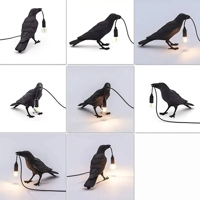 E14 Bulb with Plug Gothic Raven Lamp Vintage Resin Bird Lamp for Nightstand, Office, Living Room Farmhouse Art Deco Style acacuss