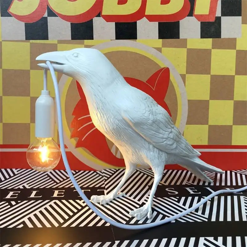 E14 Bulb with Plug Gothic Raven Lamp Vintage Resin Bird Lamp for Nightstand, Office, Living Room Farmhouse Art Deco Style acacuss