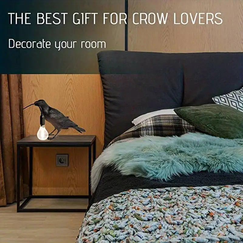 E14 Bulb with Plug Gothic Raven Lamp Vintage Resin Bird Lamp for Nightstand, Office, Living Room Farmhouse Art Deco Style acacuss