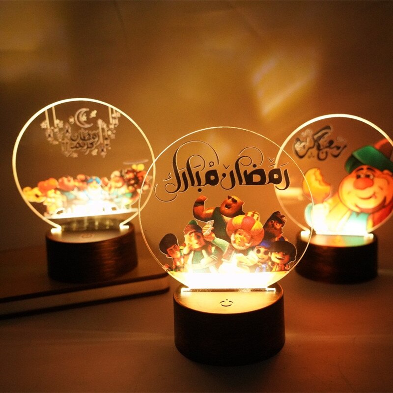 2023 EID Mubarak LED Light Table Ornaments 3D Acrylic Night Lamp Muslim Ramadan Party Eid Al Adha Ramadan Decoration for Home acacuss