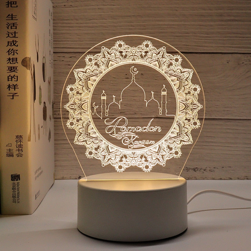 2023 EID Mubarak LED Light Table Ornaments 3D Acrylic Night Lamp Muslim Ramadan Party Eid Al Adha Ramadan Decoration for Home acacuss