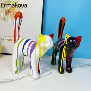 ERMAKOVA 2023 New Graffiti Cat Figurine Sculpture Desk Storage Statue Interior New RoomAbstract Art Ornament Holiday Decoration acacuss
