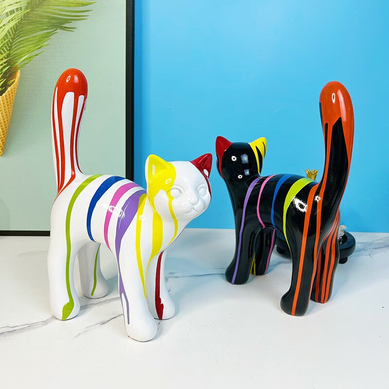 ERMAKOVA 2023 New Graffiti Cat Figurine Sculpture Desk Storage Statue Interior New RoomAbstract Art Ornament Holiday Decoration acacuss