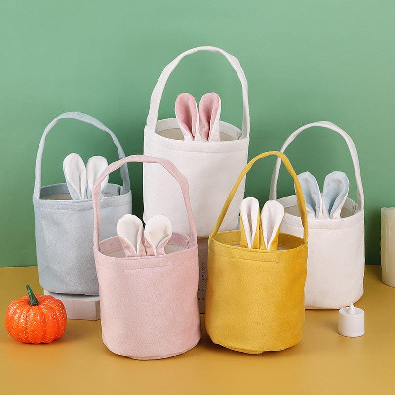 2023 Easter Day Decoration Cartoon Bunny Ears Basket Candy Bag Gifts For Kids Tote Cloth Bag Happy Easter Birthday Party Bags acacuss
