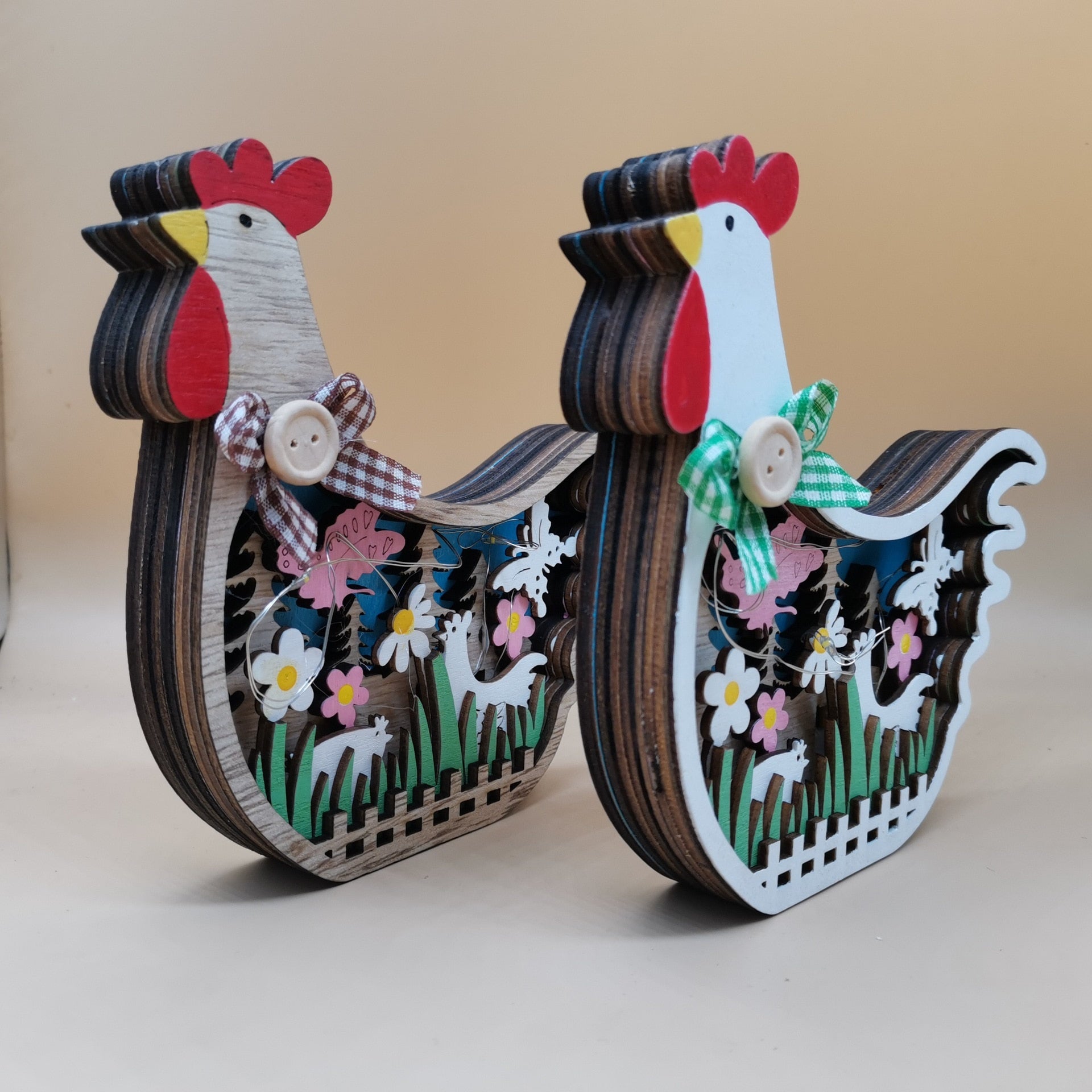 2023 New Easter Decoration for Home Wooden Easter Hen LED Light Easter Craft Easter Ornament Decor Easter Hen Decor Lamp acacuss