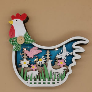 2023 New Easter Decoration for Home Wooden Easter Hen LED Light Easter Craft Easter Ornament Decor Easter Hen Decor Lamp acacuss