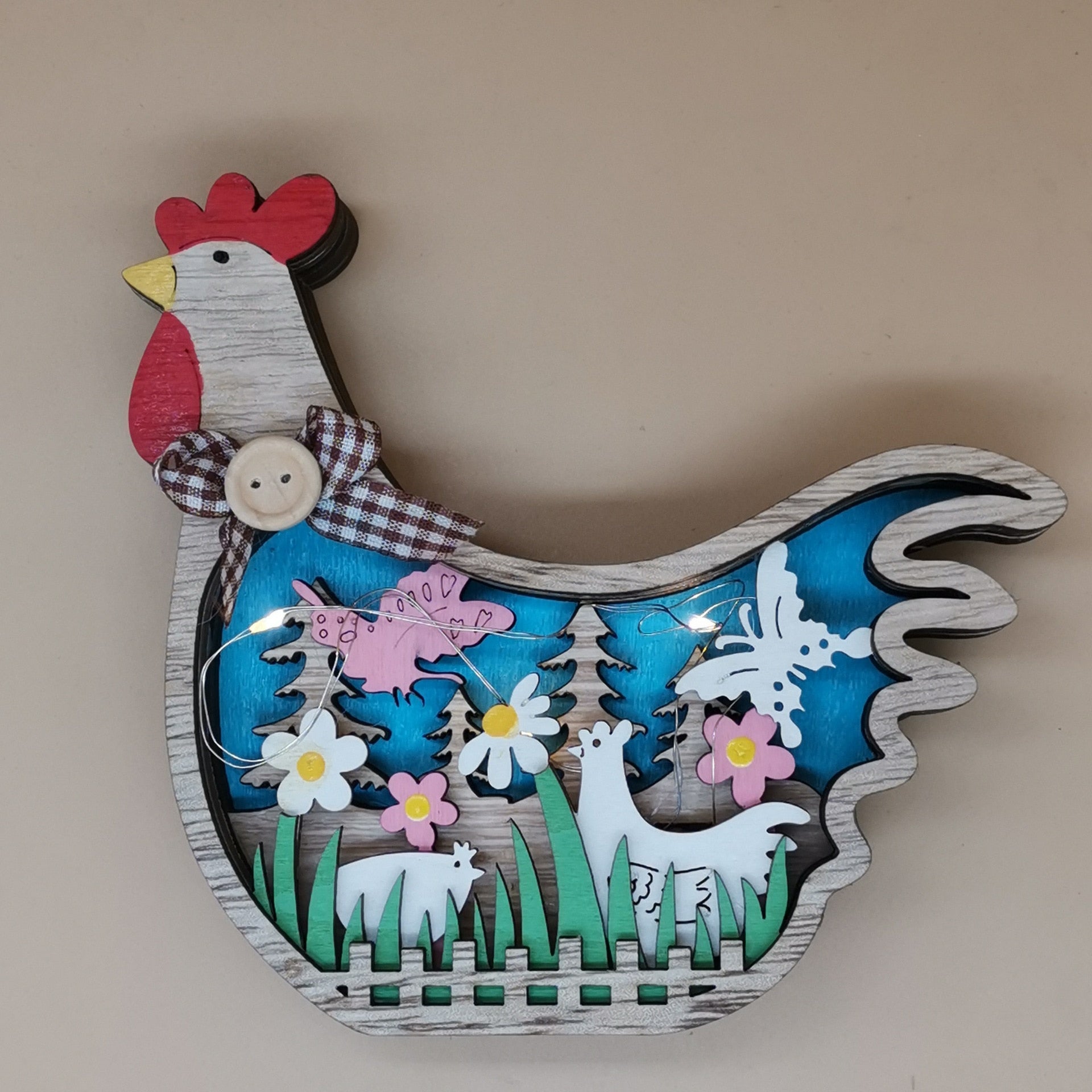 2023 New Easter Decoration for Home Wooden Easter Hen LED Light Easter Craft Easter Ornament Decor Easter Hen Decor Lamp acacuss