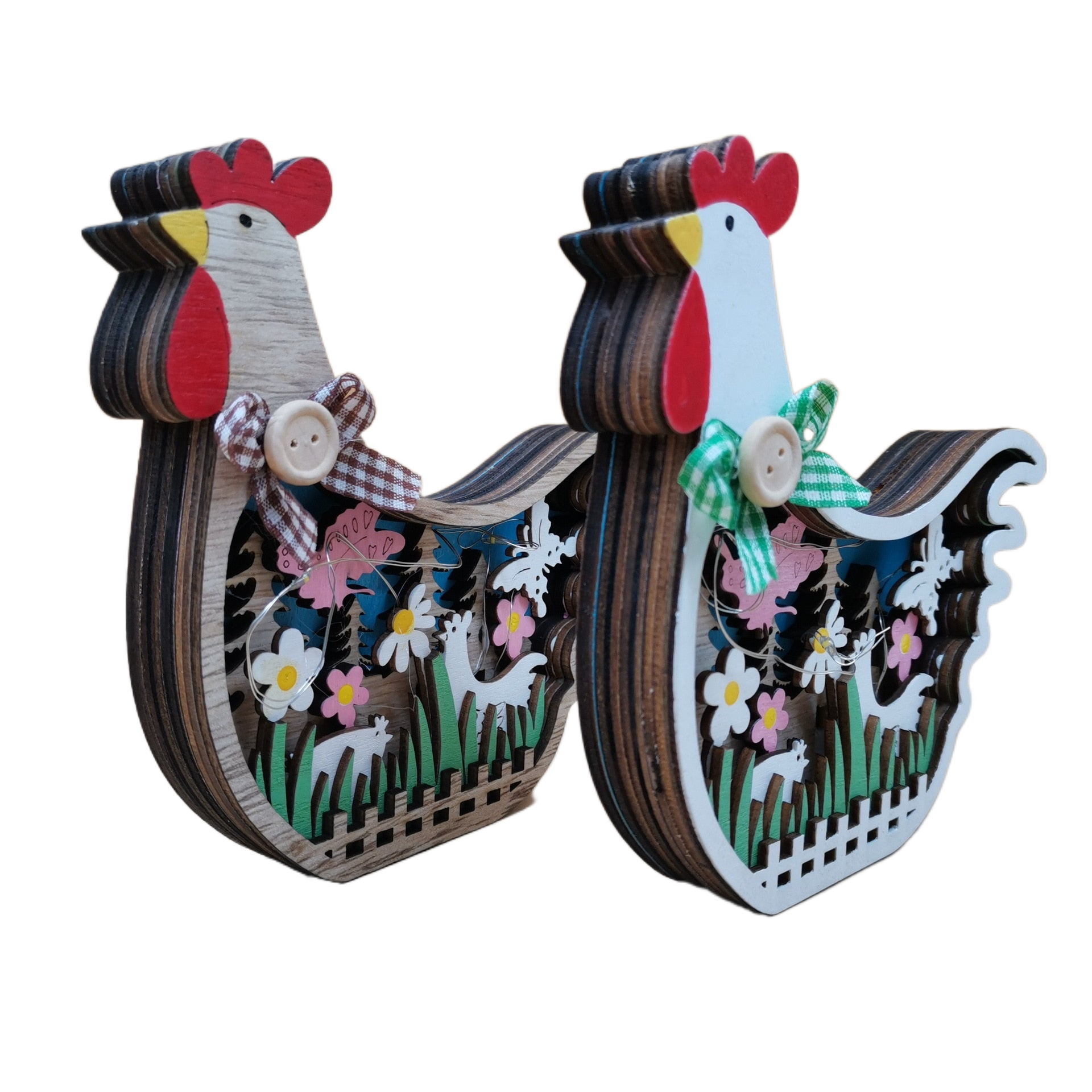 2023 New Easter Decoration for Home Wooden Easter Hen LED Light Easter Craft Easter Ornament Decor Easter Hen Decor Lamp acacuss