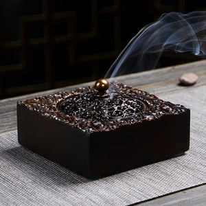 Ebony Incense Burner Home Indoor Coil Incense Burner Retro Zen Backflow Incense Burner Pure Copper Lid Wooden Incense Burner acacuss