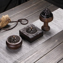 Ebony Incense Burner Home Indoor Coil Incense Burner Retro Zen Backflow Incense Burner Pure Copper Lid Wooden Incense Burner acacuss