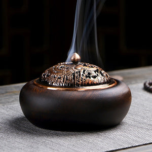 Ebony Incense Burner Home Indoor Coil Incense Burner Retro Zen Backflow Incense Burner Pure Copper Lid Wooden Incense Burner acacuss