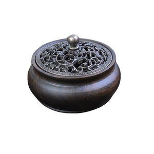 Ebony Incense Burner Home Indoor Coil Incense Burner Retro Zen Backflow Incense Burner Pure Copper Lid Wooden Incense Burner acacuss