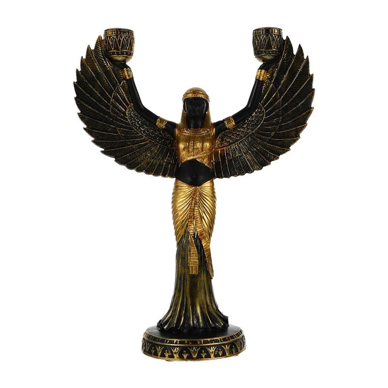 Egyptian Holder Statue Goddess Isis Figurine Sculpture Candlestick Holders Resin Decor Metal Home Winged Theme Pillar Ancient acacuss