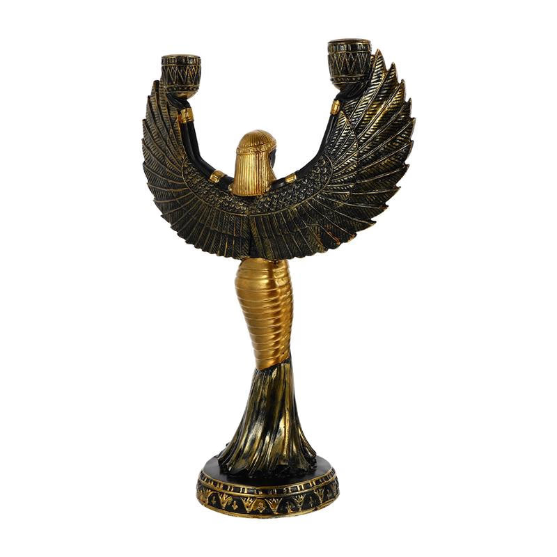 Egyptian Holder Statue Goddess Isis Figurine Sculpture Candlestick Holders Resin Decor Metal Home Winged Theme Pillar Ancient acacuss
