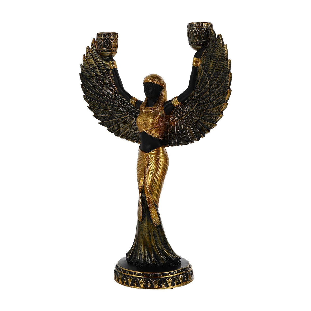 Egyptian Holder Statue Goddess Isis Figurine Sculpture Candlestick Holders Resin Decor Metal Home Winged Theme Pillar Ancient acacuss