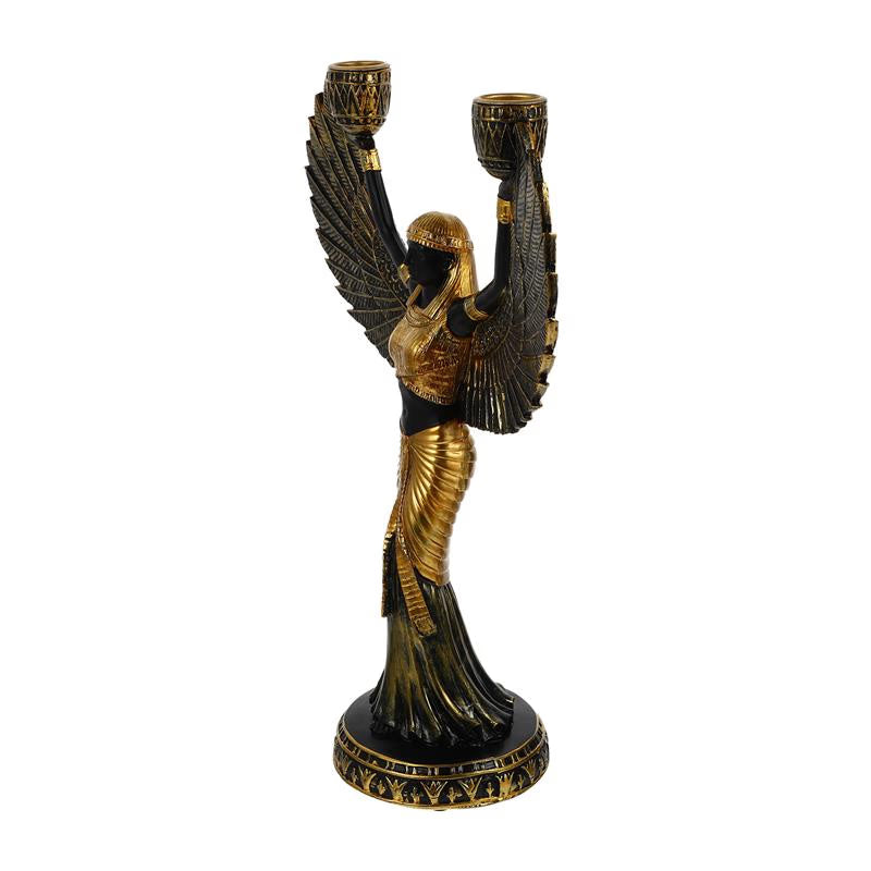 Egyptian Holder Statue Goddess Isis Figurine Sculpture Candlestick Holders Resin Decor Metal Home Winged Theme Pillar Ancient acacuss
