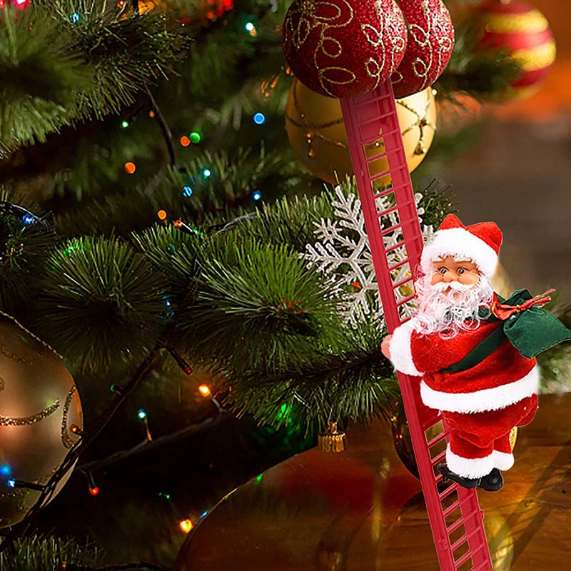 Electric Climbing Ladder Santa Claus Doll with Music Kids Gift Favors Merry Christmas Tree Decorations For Home Navidad Ornament acacuss
