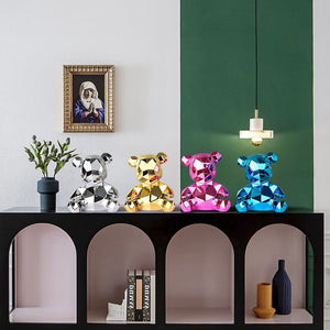 Electroplating Bear Statue Gift for Child Teddy Bear Sculpture Animal Ornament living Room Home Decoration Dog Figurine acacuss