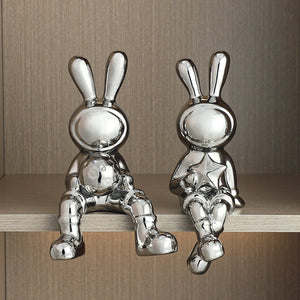 Electroplating Rabbit set of 2pcs Sculpture for Home Decor office desk Decoration Living Room Decor Animal Statue 2023 Rabbit acacuss